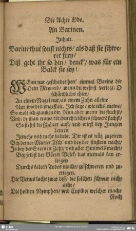 Die Achte Ode. An Barinen