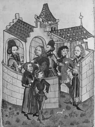Schachzabelbuch des Konrad von Ammenhausen — Der Gelehrte Xerxes vor König Evilmoradach, Folio 22verso
