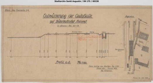 Hennef, Kraftwagenhof, Entwässerung der Autohalle