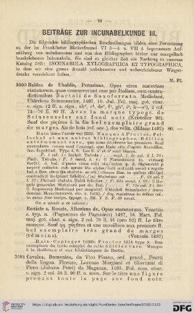 Beiträge zur Incunabelkunde III (Nr. 3590 - 3597)