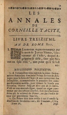 Tacite : Avec Des Notes Politiques Et Historiques ; [Les Annales De Corneille Tacite], 4. [Livre 13]