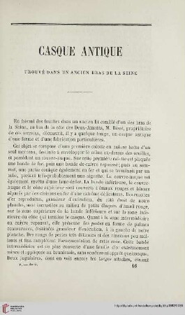 N.S. 5.1862: Casque antique : trouvé dans un ancien bras de la Seine