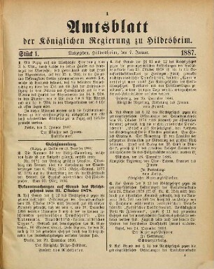 Amtsblatt für den Regierungsbezirk Hildesheim. 1887