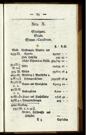 Nro. X. Stuttgart. Stadt. Steuer-Catastrum.