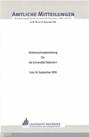 Strahlenschutzanweisung für die Universität Paderborn : vom 24. September 2009