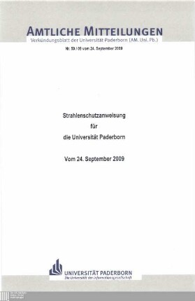 Strahlenschutzanweisung für die Universität Paderborn : vom 24. September 2009