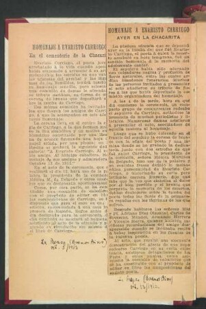 Homenaje a Evaristo Carriego ayer en la Chacarita : La Prensa (Buenos Aires), oct. 13 / 1913