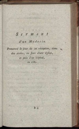 Serment d' un Médecin.