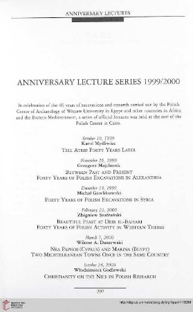 Anniversary lecture series 1999/2000