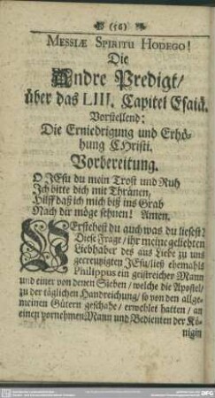Die Andre Predigt, über das LIII. Capitel Esaiä. Vorstellend: Die Erniedrigung und Erhöhung Christi
