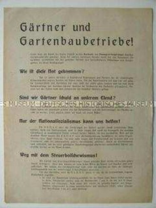 NSDAP-Wahlkampfflugblatt adressiert an Agrarbetriebe und deren Beschäftigte