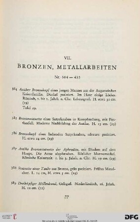 VII. Bronzen, Metallarbeiten (Nr. 384-435)