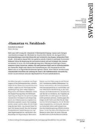 "Hamastan vs. Fatahland" : Fortschritt in Nahost?
