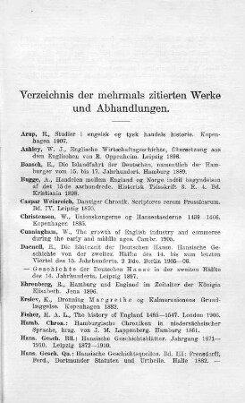 Verzeichnis der mehrmals zitierten Werke und Abhandlungen.