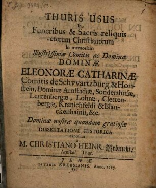 Thuris usus in funeribus et sacris reliquis veterum Christianorum
