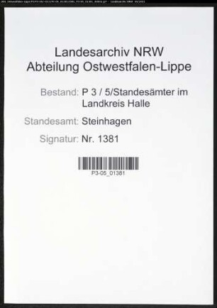 Heiratsregister Standesamt Steinhagen