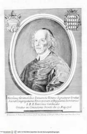 Effigies, nomina et cognomina S.D.N. Innocentii PP XI et RR. DD. S.R.E. cardd. nunc viventium / Jo. Iacobo de Rubeis, Roma 1706., Porträt des Kardinals Nicola Grimaldi