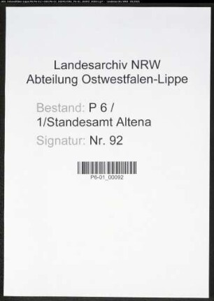 Heiratsregister Standesamt Altena