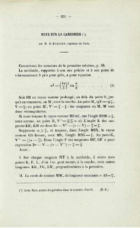 Note sur la cardioide.