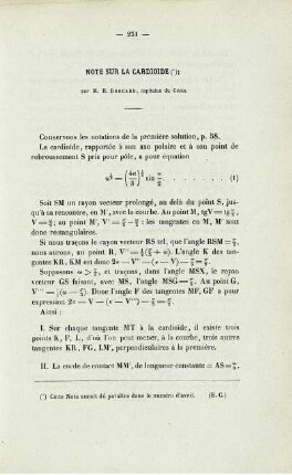 Note sur la cardioide.