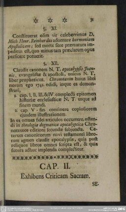 Cap. II. Exhibens Criticam Sacram