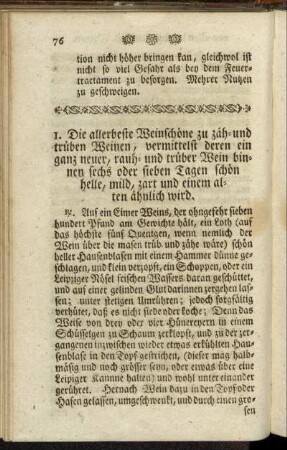 1. Die allerbeste Weinschöne zu zäh- und trüben Weinen,... - Trüben Wein zu läutern.