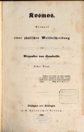 Kosmos : Entwurf einer physischen Weltbeschreibung, 1