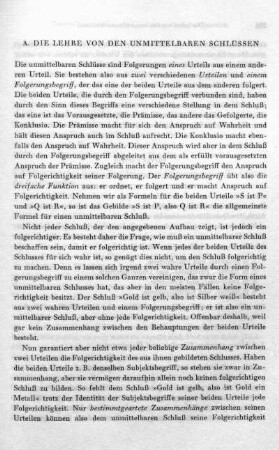 A. Die Lehre von den unmittelbaren Schlüssen