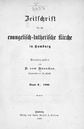 5.1899: Zeitschrift für die Evangelisch-Lutherische Kirche in Hamburg