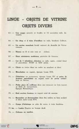 Linge-Objets De Vitrine Objets Divers  (Nr. 63-76)