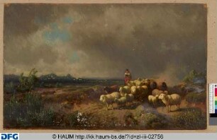 Hirtin mit einer Schafherde