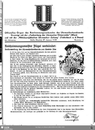 Reichsinnungsmeister Flügel verkündet: Sonderwerbung des Uhrmacherhandwerks zum Henlein-Film