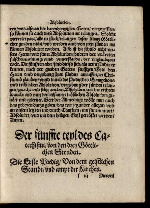 Der fünffte teyl des Catechismi/ von den drey Göttlichen Stenden.