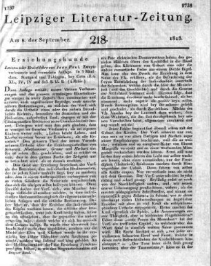 Levana oder Erziehlehre von Jean Paul. Zweyte verbesserte und vermehrte Auflage. In 3 Bändchen. Stuttgard und Tübingen, bey Cotta 1814. XL, IV, IV und 803 S. kl. 8.