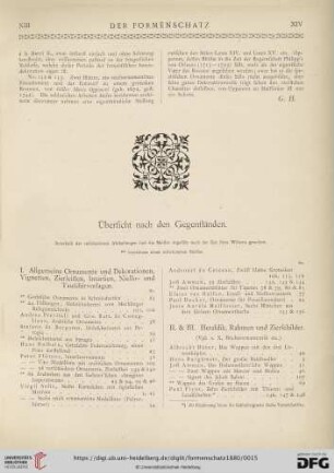 Übersicht nach den Gegenständen