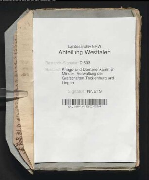 Aufnahme der Mühlenregister in der Grafschaft Tecklenburg