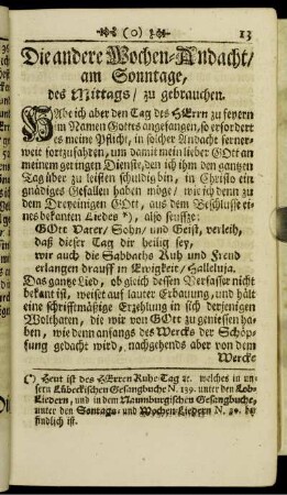 Die andere Wochen-Andacht, am Sonntage des Mittags, zu gebrauchen.