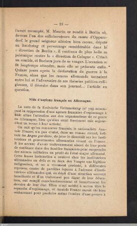 Nids d'espions français en Allemagne
