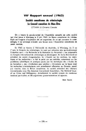 578, VIIe Rapport annuel (1962) de la Société canadienne de criminologie