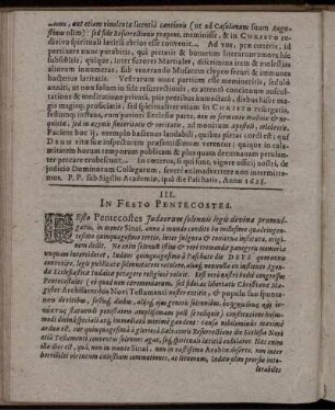 III. In Festo Pentecostes