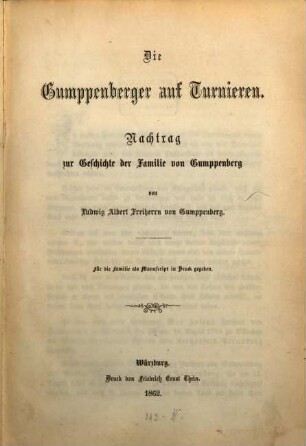 Die Gumppenberger auf Turnieren : Nachtrag zur Geschichte der Familie von Gumppenberg