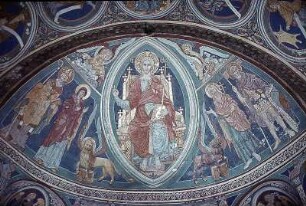 Christus in der Mandorla, umgeben von den Evangelistensymbolen, von Maria, Johannes dem Täufer und den Heiligen Augustinus und Patroklus