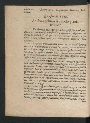 Quaestio Secunda. An Evangelium sit concio poenitentiae?