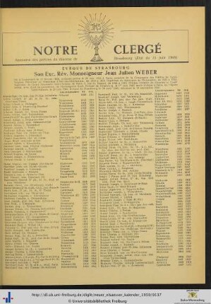 Notre Clergé: Annuaire des prêtres du diocèse de Strasbourg (Etat du 15 juin 1949).