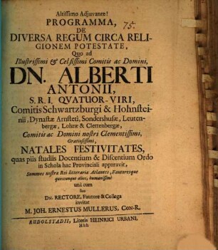 Programma de diversa regum circa religionem potestate