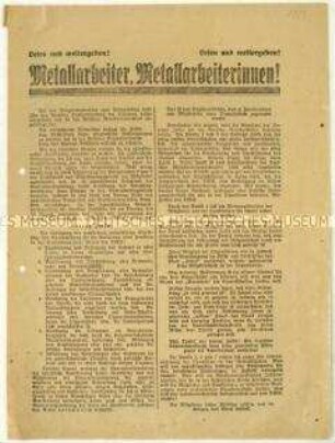 Aufruf zur Wahl kommunistischer Delegierter in die Berliner Generalversammlung des Deutschen Metallarbeiter-Verbandes