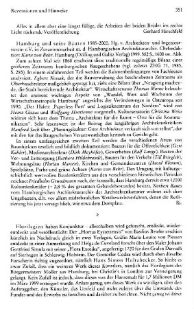 Hamburg und seine Bauten 1885 - 2000, hrsg. vom Architekten- und Ingenieurverein e.V. in Zusammenarbeit mit dem Hamburgischen Architekturarchiv, bearb. von Karin von Behr : Hamburg, Dölling und Galitz, 1999