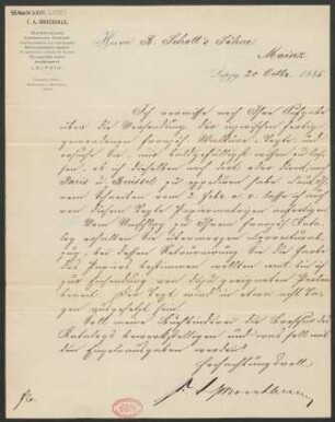 Brief an B. Schott's Söhne : 20.10.1885