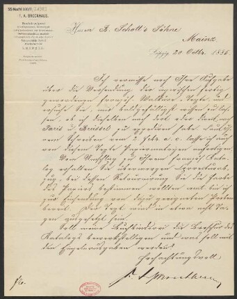 Brief an B. Schott's Söhne : 20.10.1885