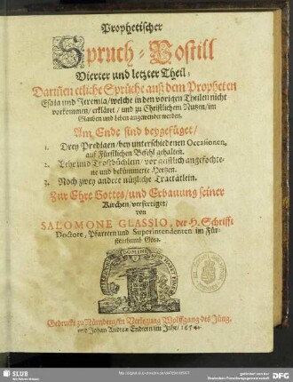 4: Darinnen etliche Sprüche, auß dem Propheten Esaia und Jeremia, welche in den vorigen Theilen nicht vorkommen ...